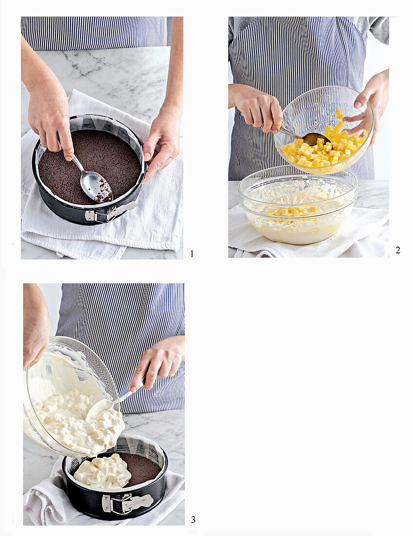 Cheesecake mit Ananas und Schokoboden zubereiten