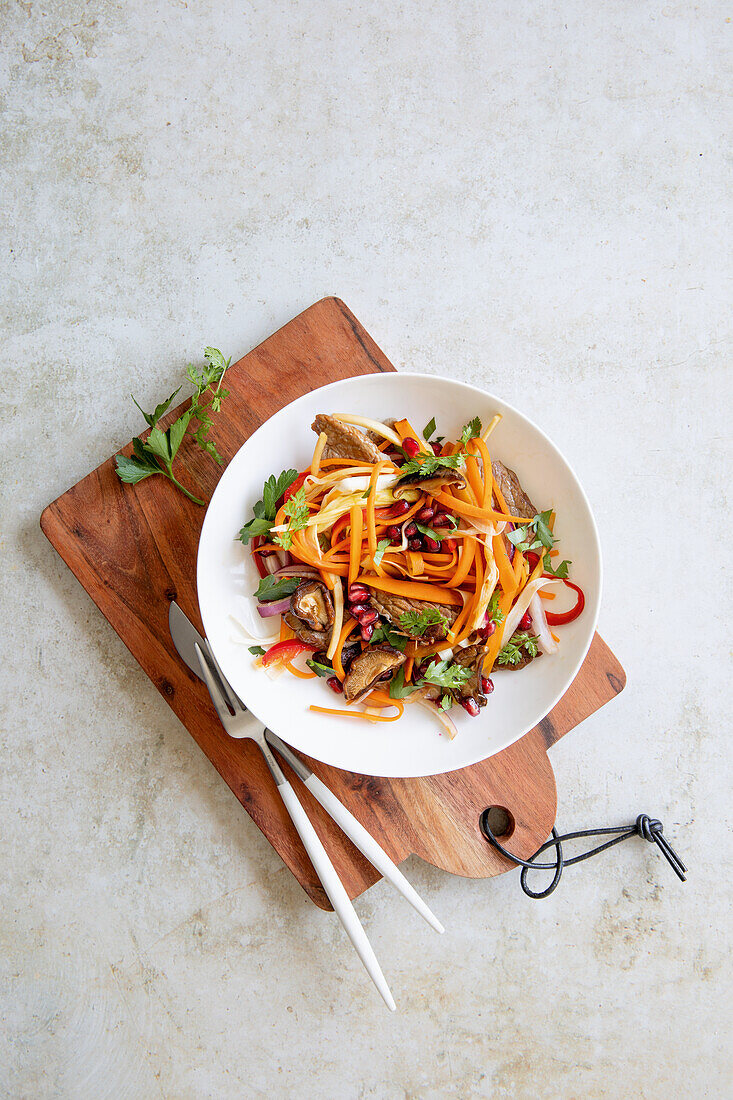 Vegetable salad with leftover roast meat