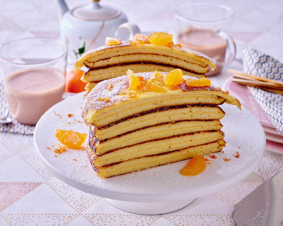 Crepe cake with oranges
