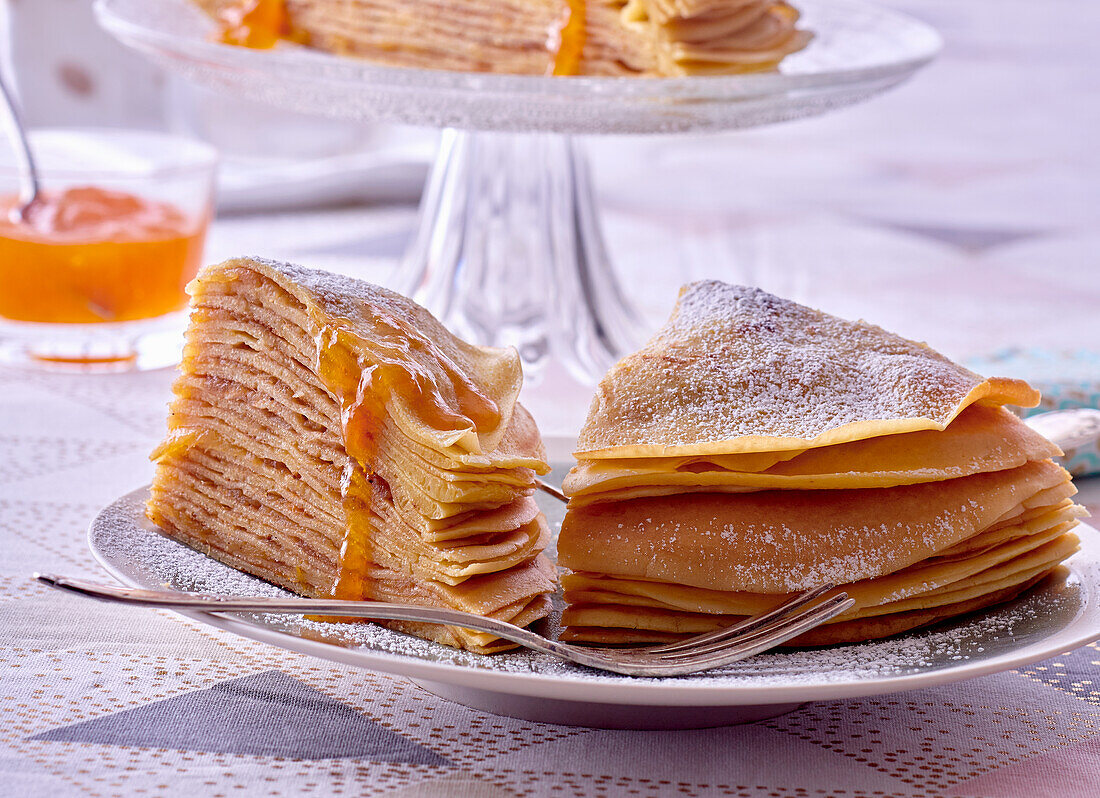 Crepe cake with apricot jam