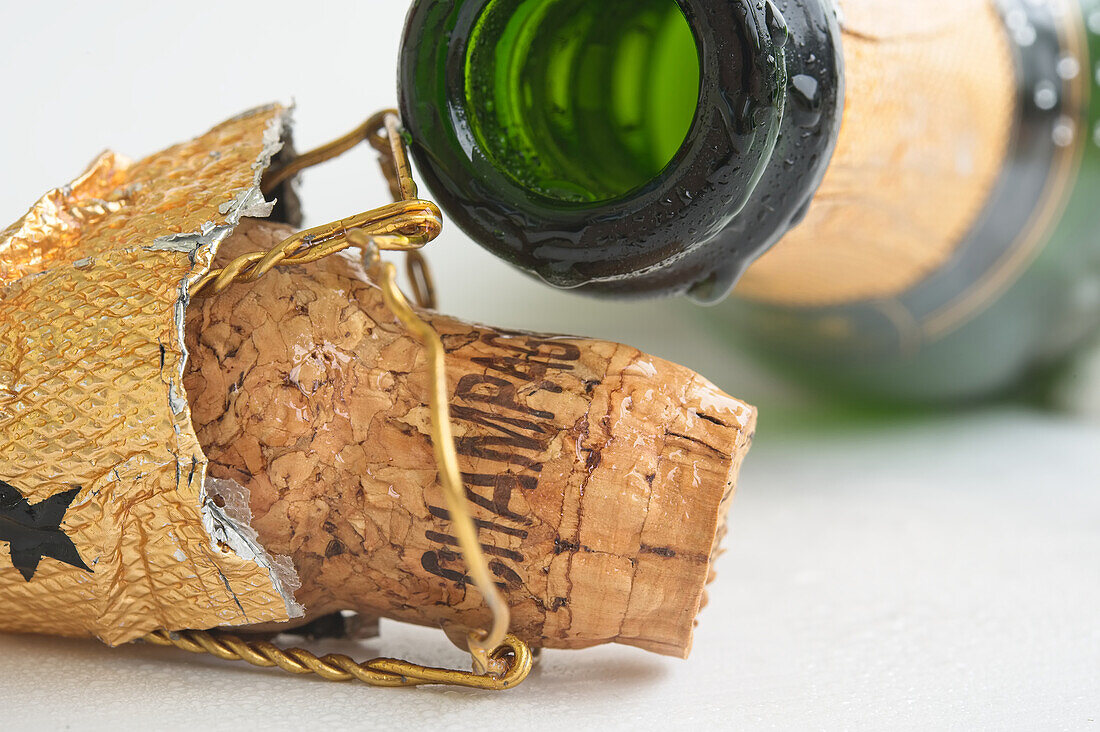 Champagne bottle with a cork (close up)