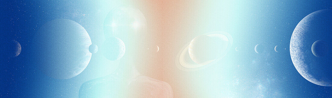Alien and planetary system, illustration