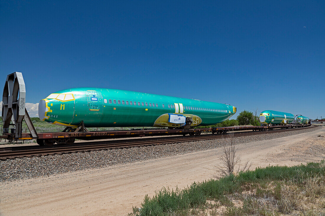 Boeing 737 fuselages being shipped by rail