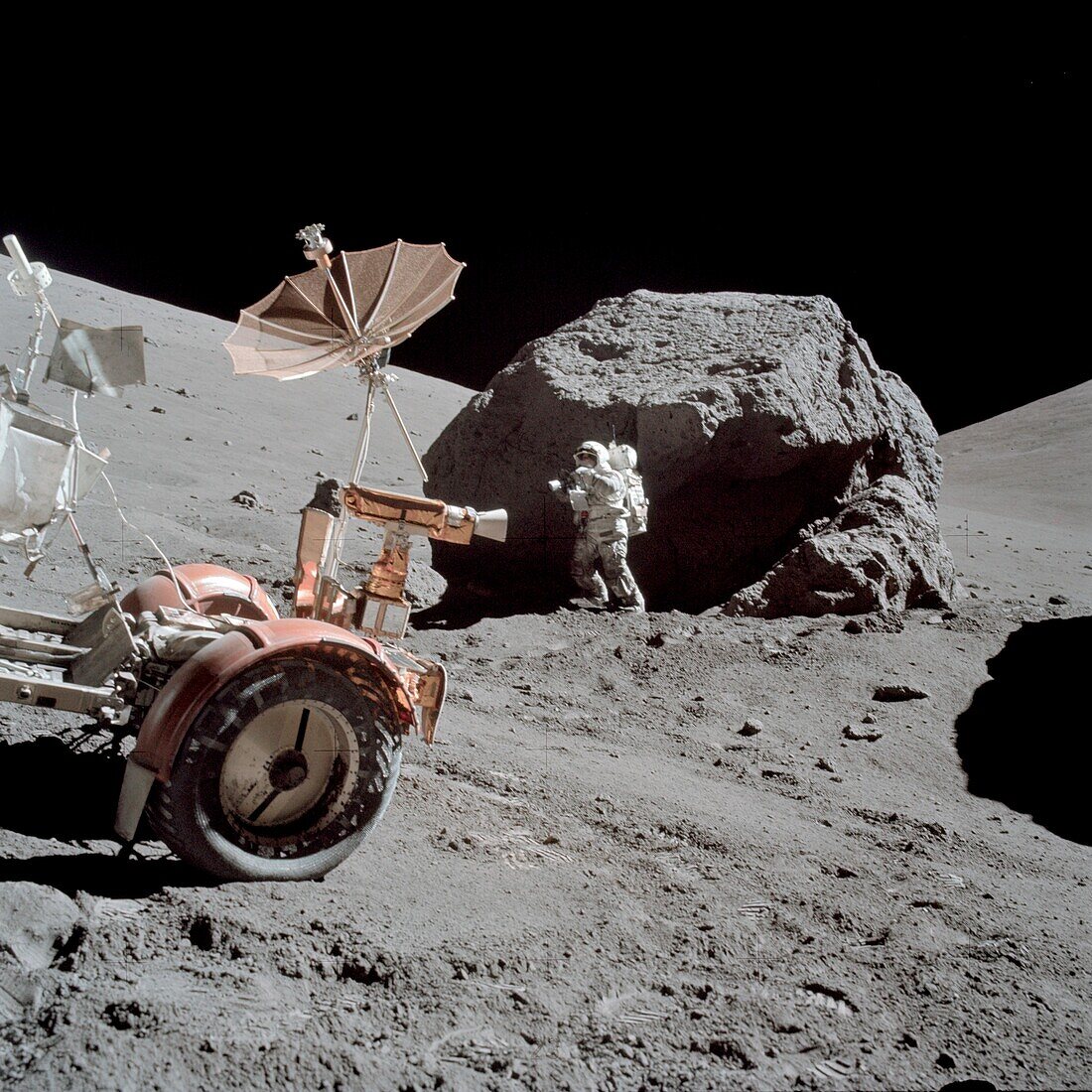 Astronaut working on the lunar surface, Apollo 17 image