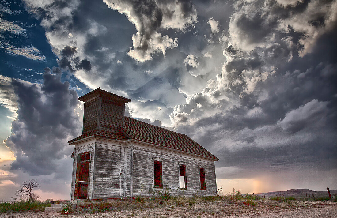 Old Church with thunderstorm, New Mexico, USA