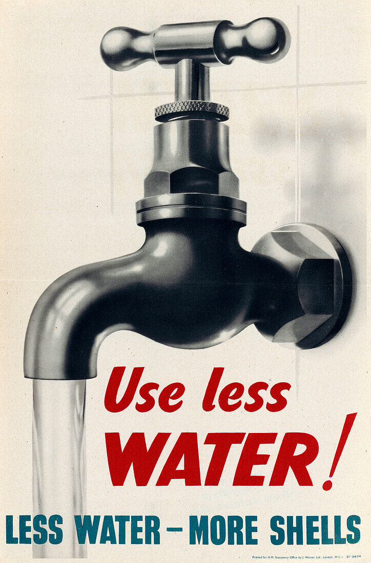 Use less water, World War II poster