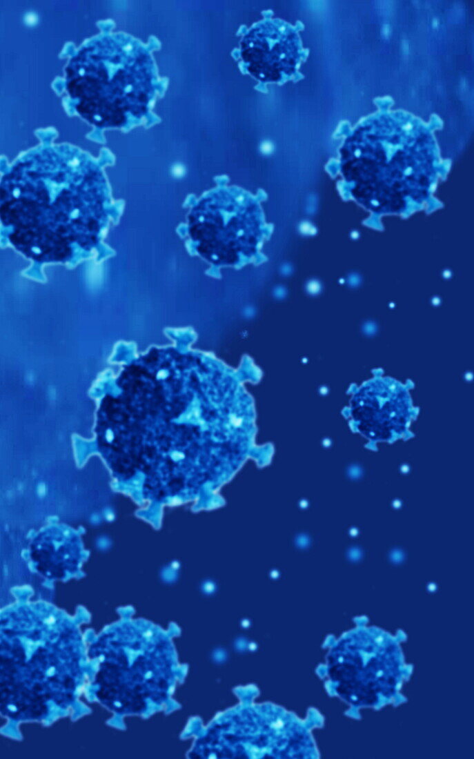 SARS-CoV-2 coronavirus particles, illustration