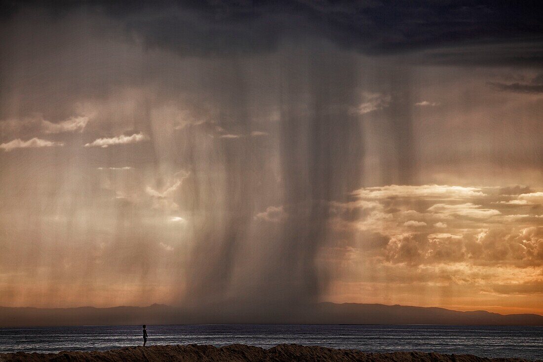 Storm cloud over Huntington Beach, California, USA