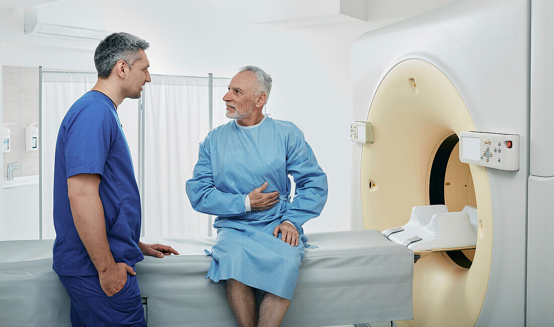 Patient talking to radiologist