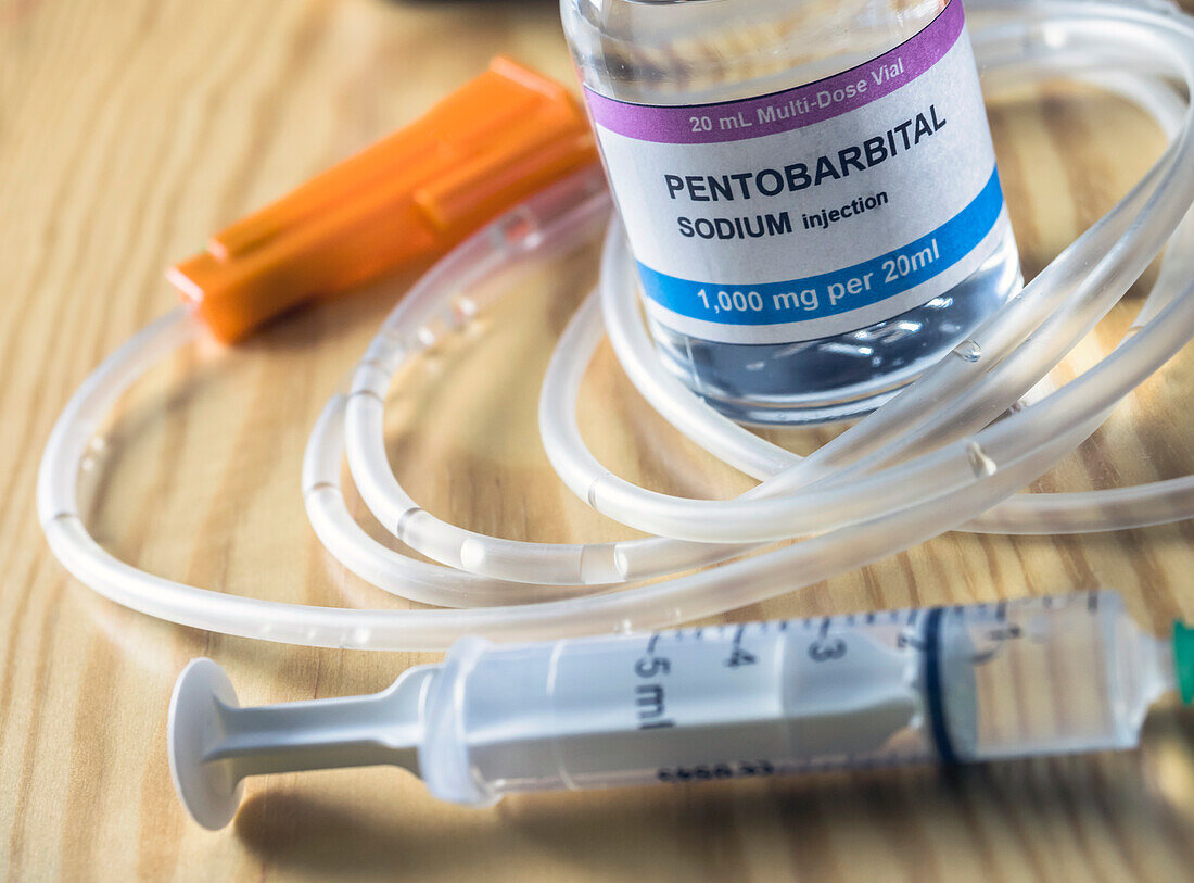Pentobarbital sedative drug, conceptual image