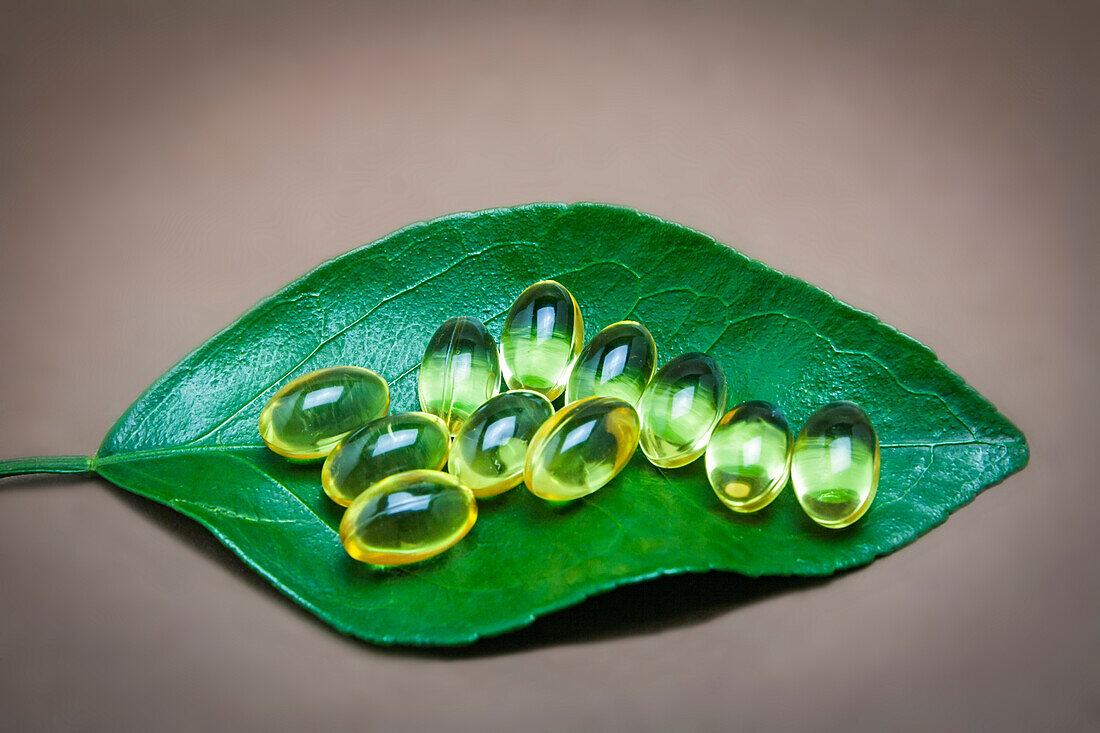 Natural pills on a leaf