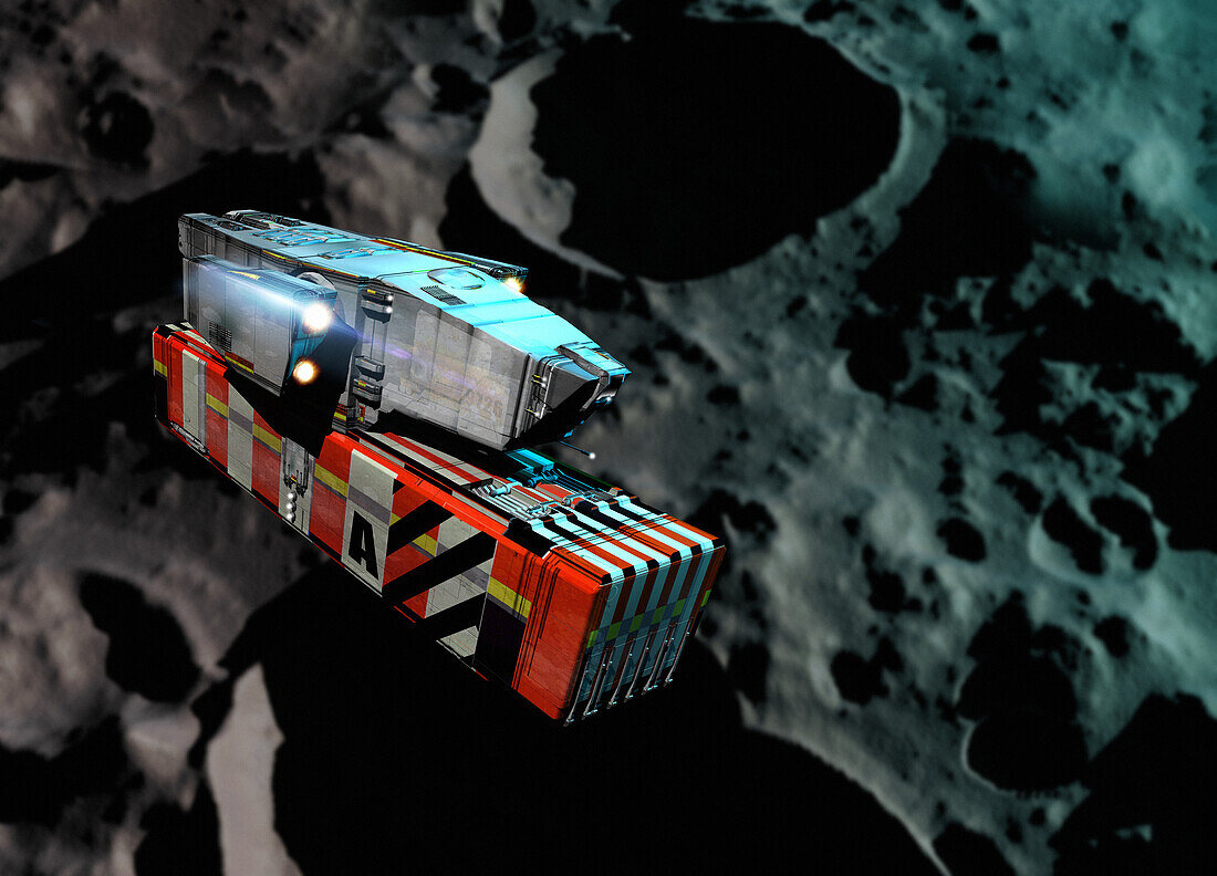 Moon mining cargo vehicle, conceptual illustration