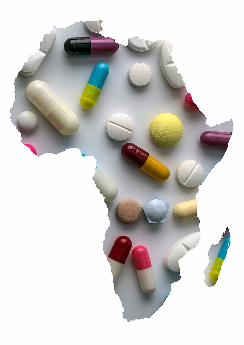 Map of Africa made of medication, conceptual image