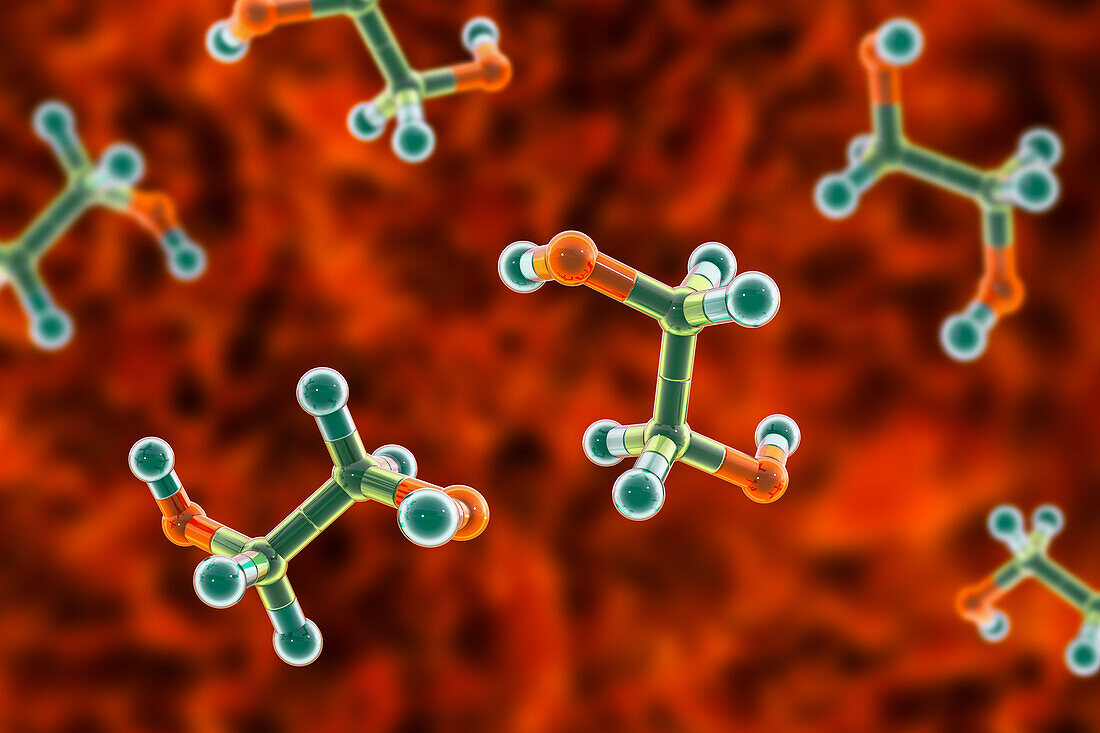 Ethylene glycol molecule, 3D illustration