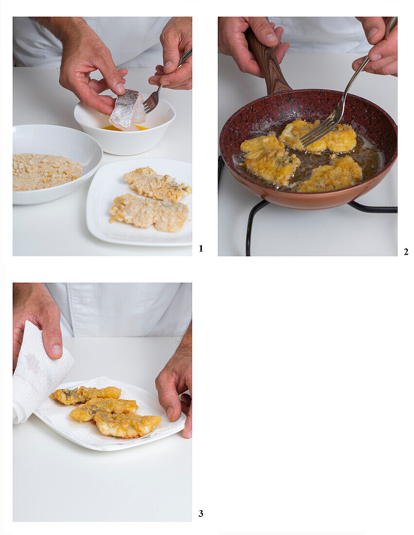 Fried hake fillets being made