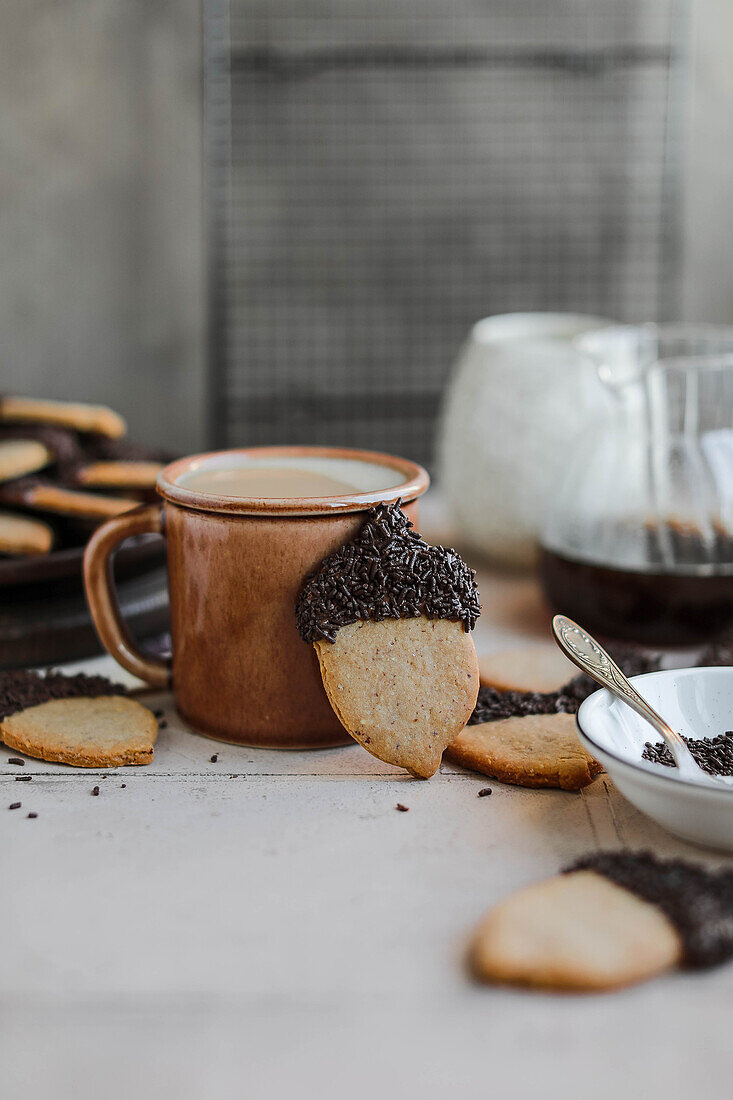 Acorn-shaped biscuits with chocolate sprinkles