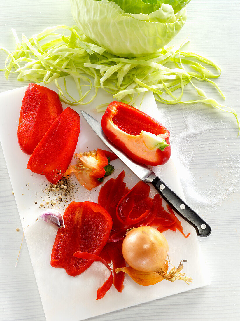 Peppers being peeled