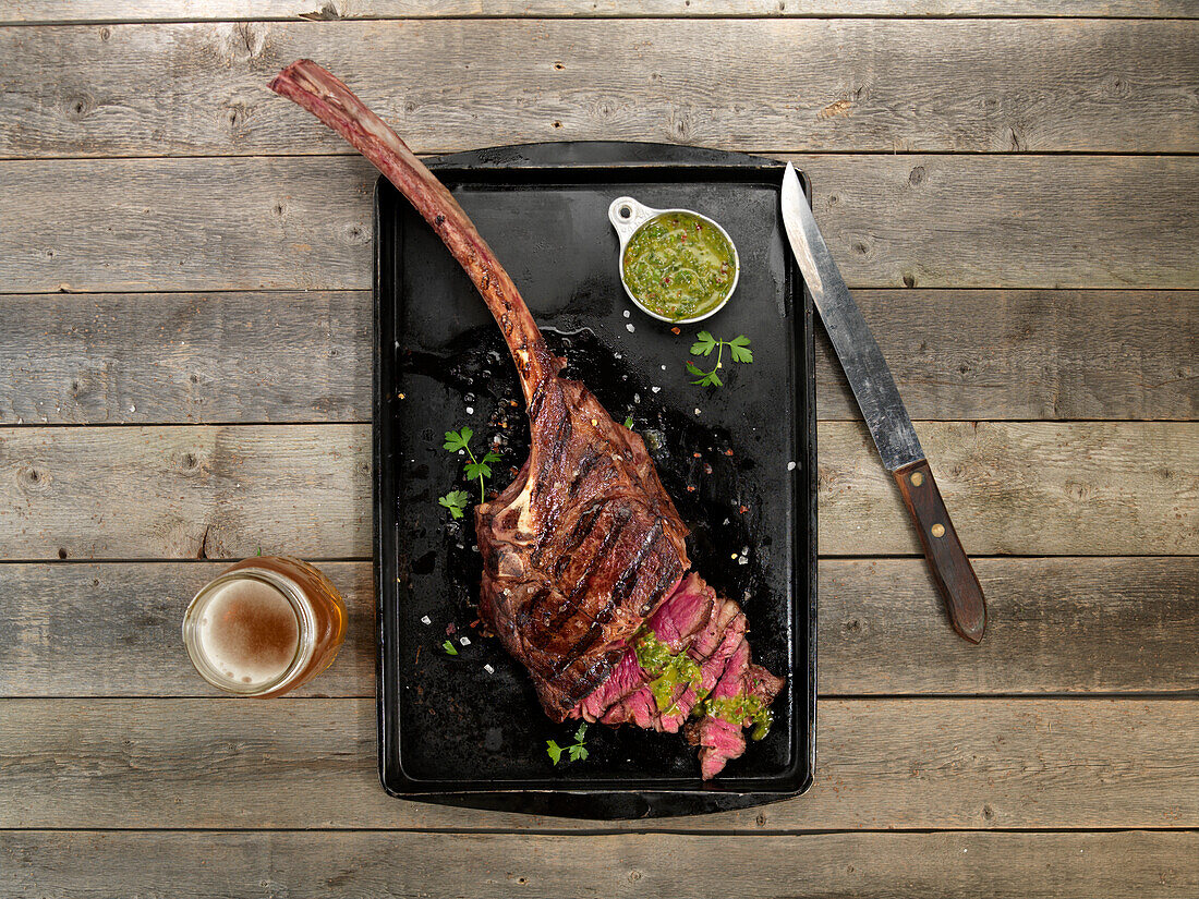 Tomahawk, grilled and sliced