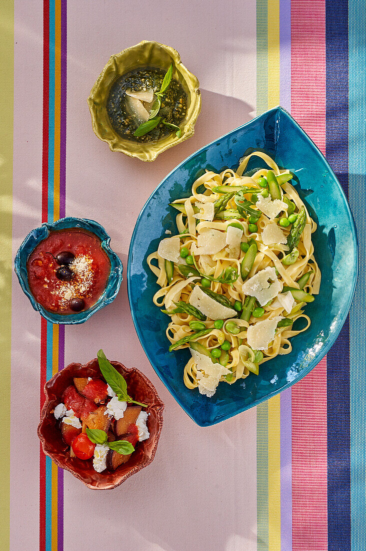 Pasta with peas and various sauces