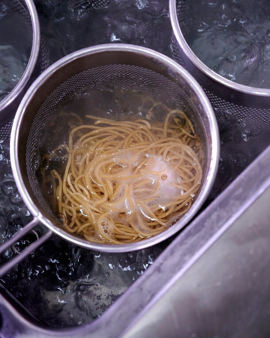 Ramen soup being made