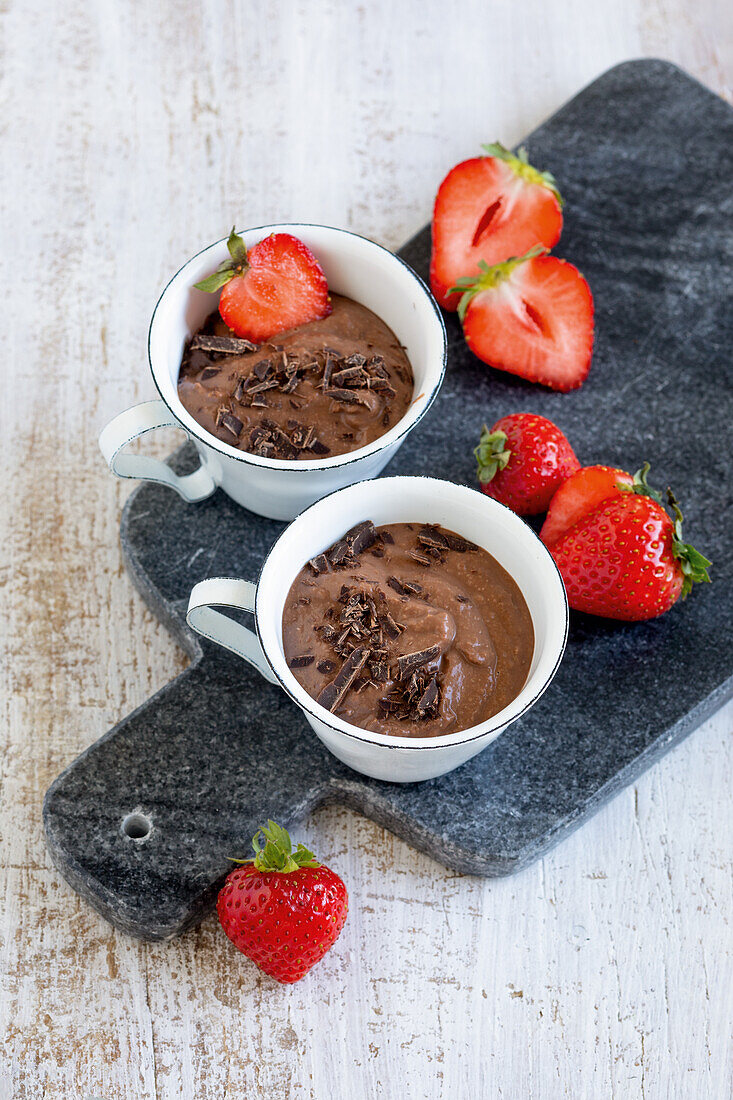 Vegan chocolate cream with strawberries