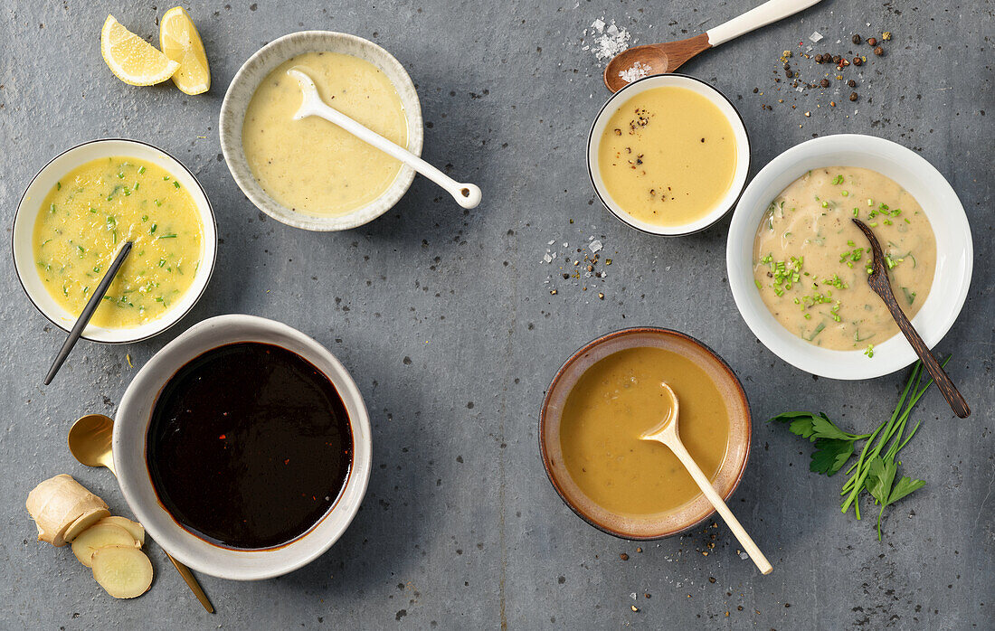 Six different quick and easy dressings