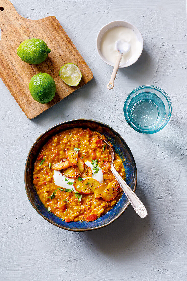 Tomato dal with caramelized apples