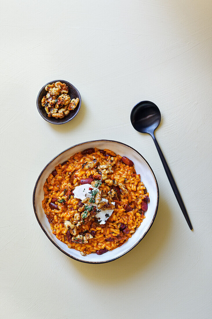 Risotto with beans and dried tomatoes