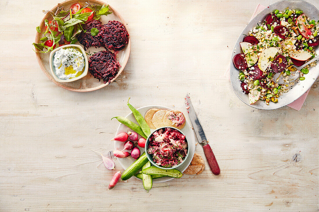 Three dishes with beetroot