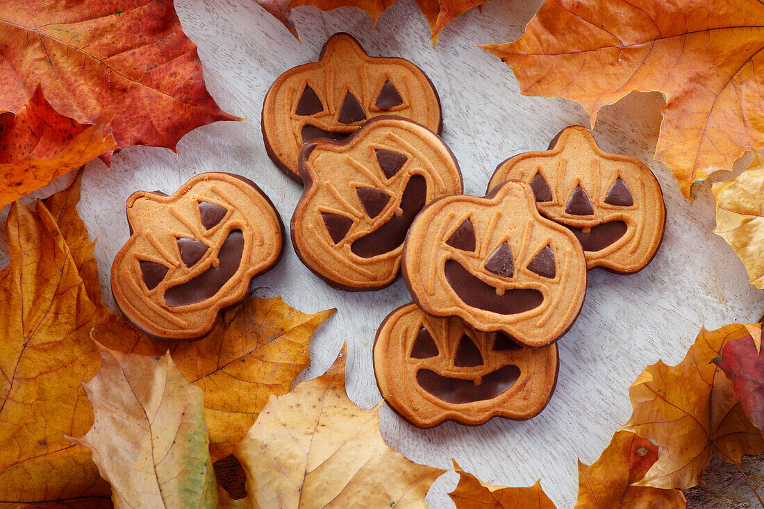 Halloween-Kekse in Kürbisform