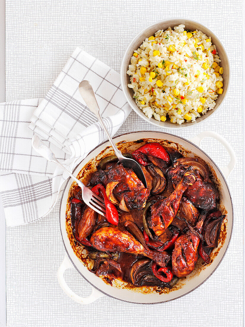 BBQ chicken with corn rice