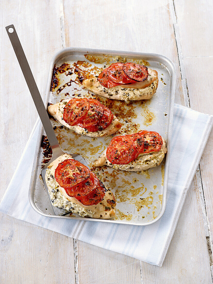 Italian style stuffed chicken breast with cheese and tomatoes