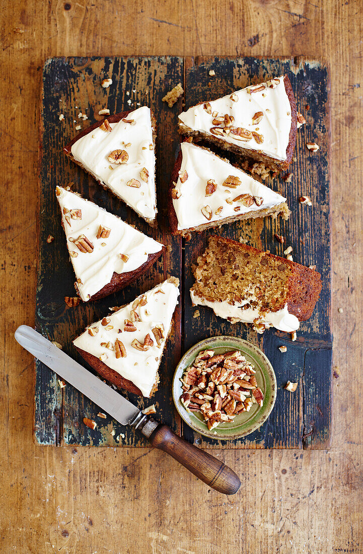 Zucchini pecan pie with maple syrup icing