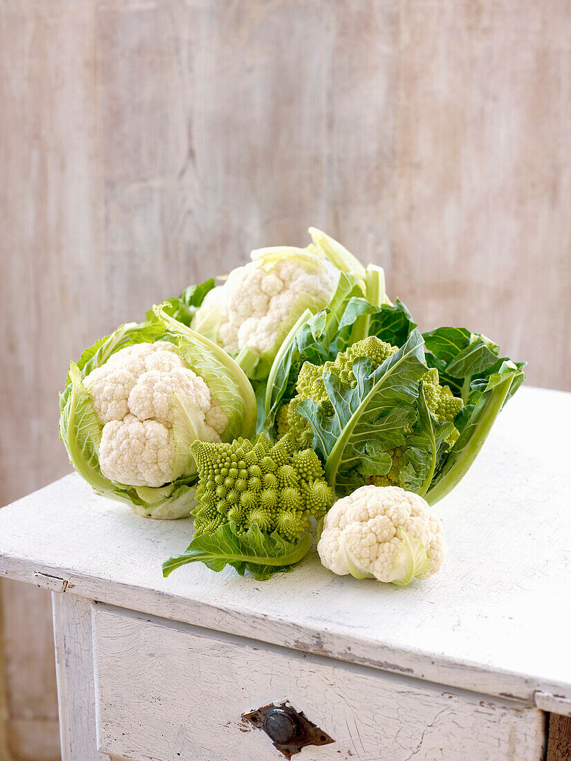 Still life with cauliflower and romanesco cauliflower