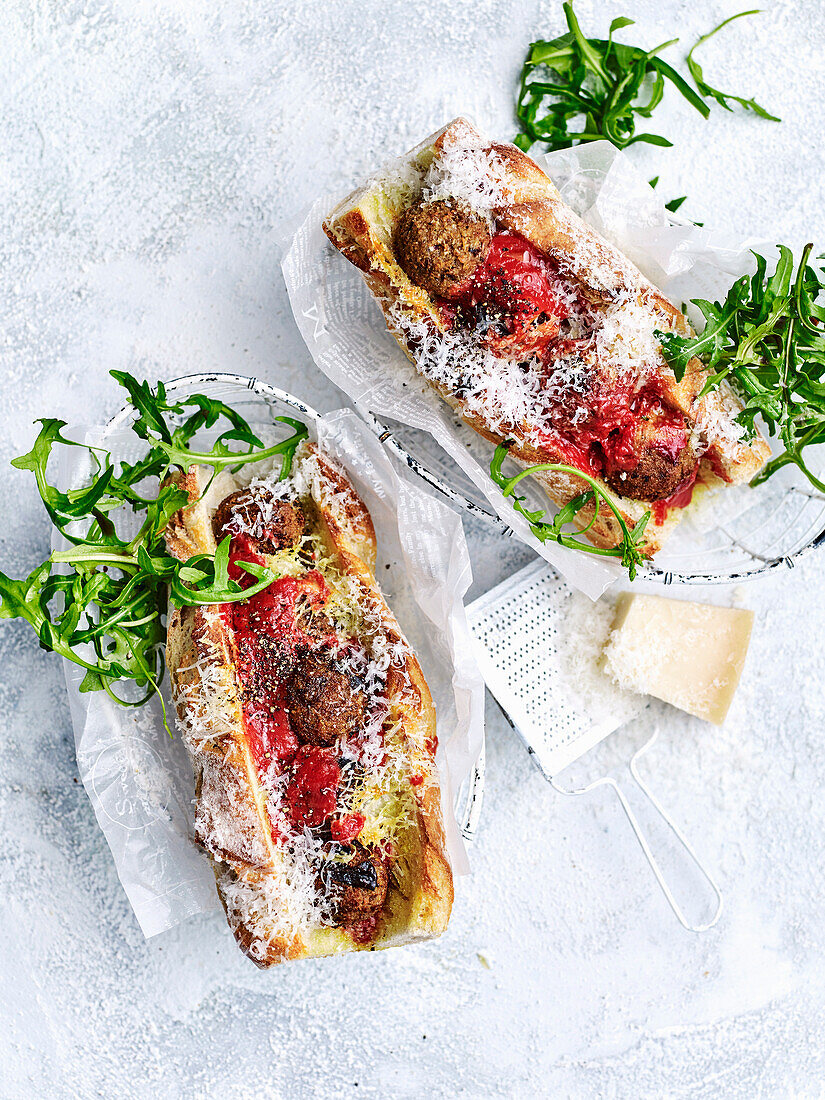 Air fryer eggplant parmigiana meatball subs