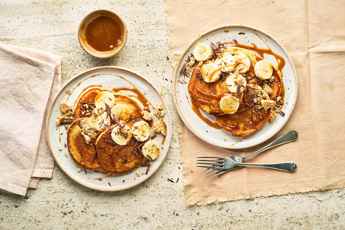 Pancakes mit Banane und Schokolade