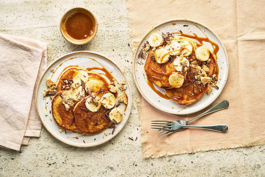 Pancakes with banana and chocolate