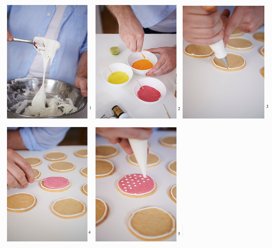 Cookie decorating with colorful royal icing