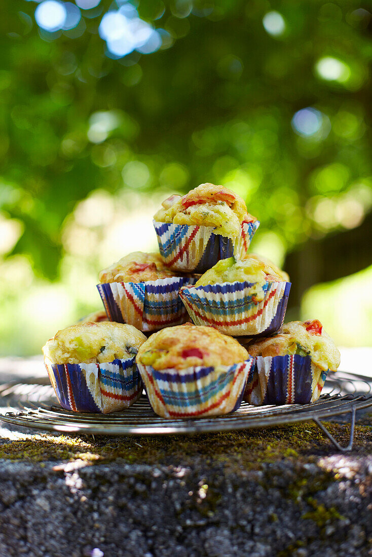 Hearty muffins with brie, zucchini, and red pepper