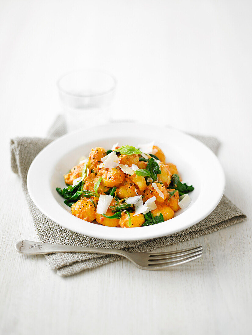 Gnocchi with creamy tomato and spinach sauce