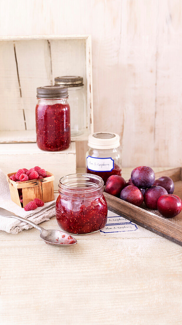 Homemade plum-raspberry jam