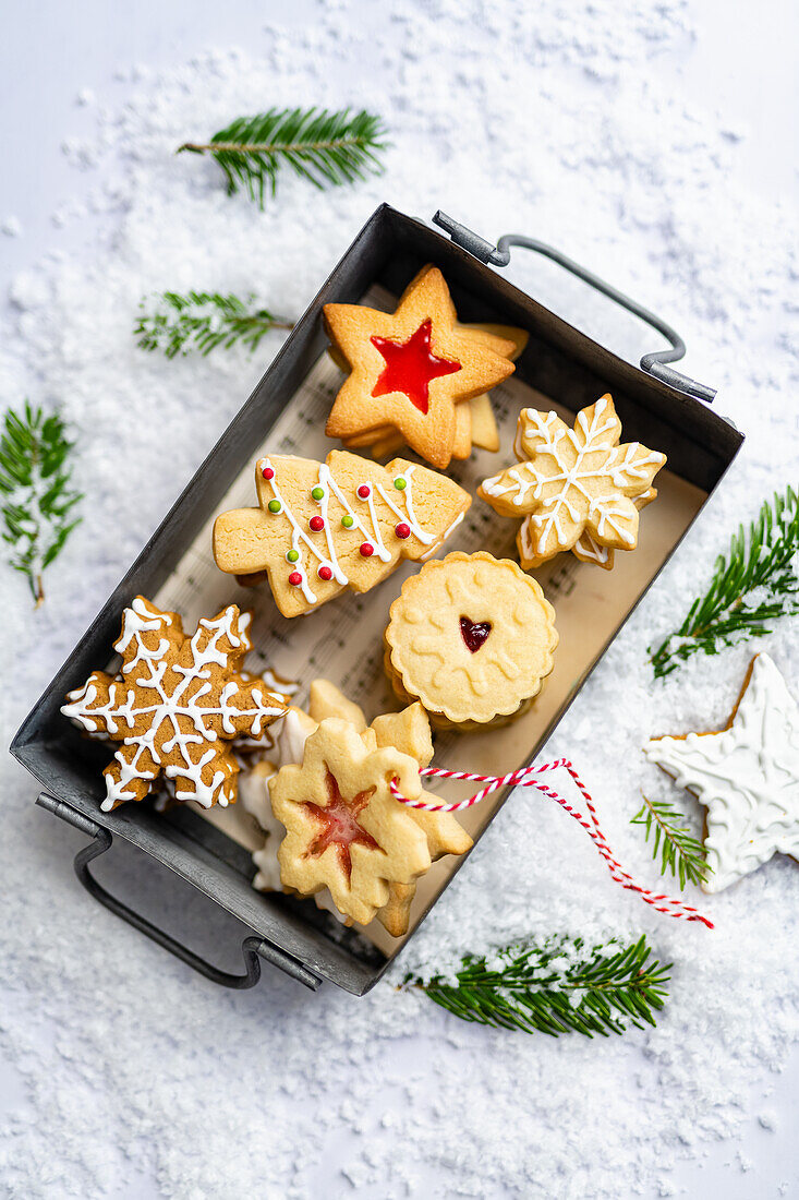 Assorted Christmas cookies on a tray