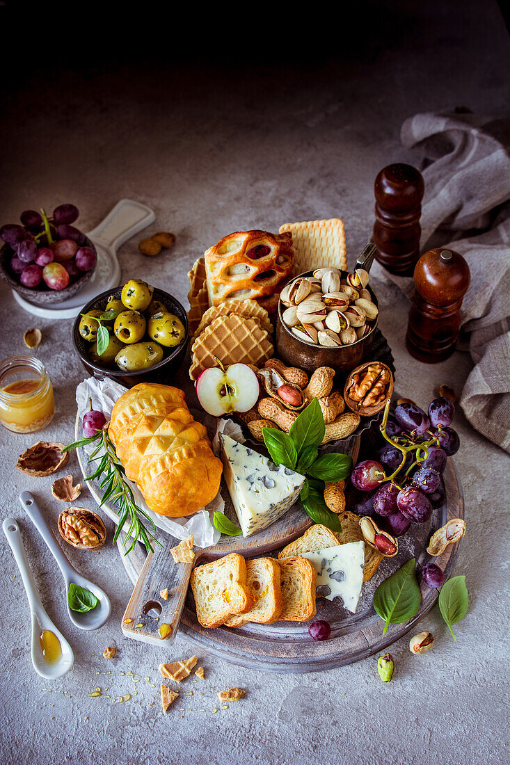 Board of autumn snacks with Oscypek cheese
