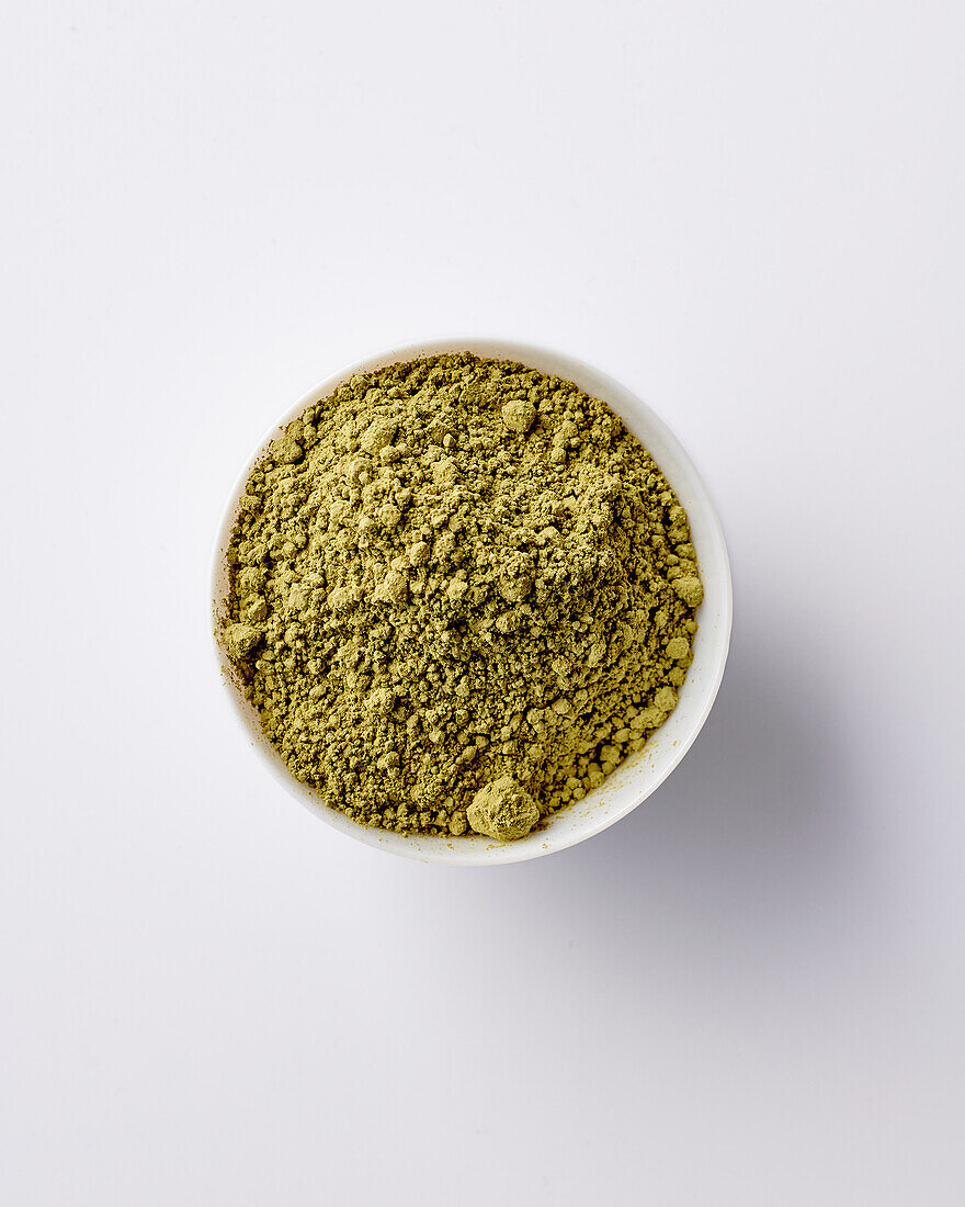 Matcha tea powder in a bowl