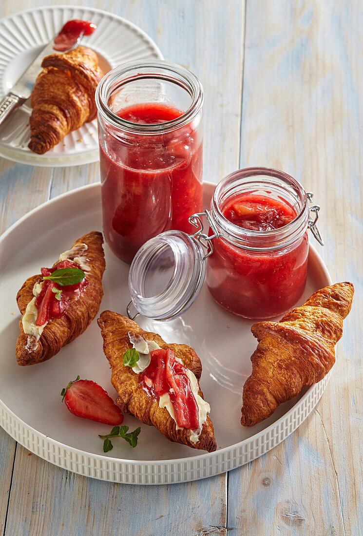 Rhubarb jam and croissants