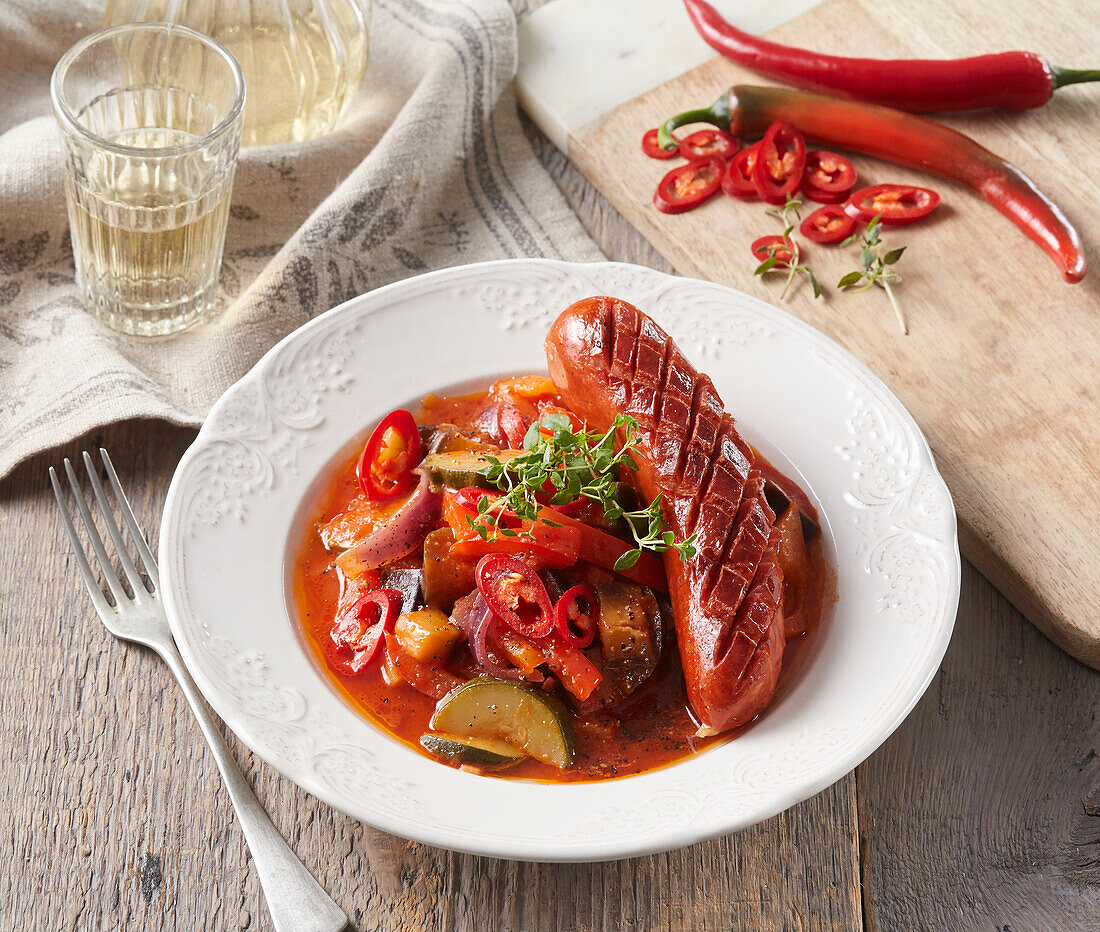 Würziges Ratatouille mit Wurst