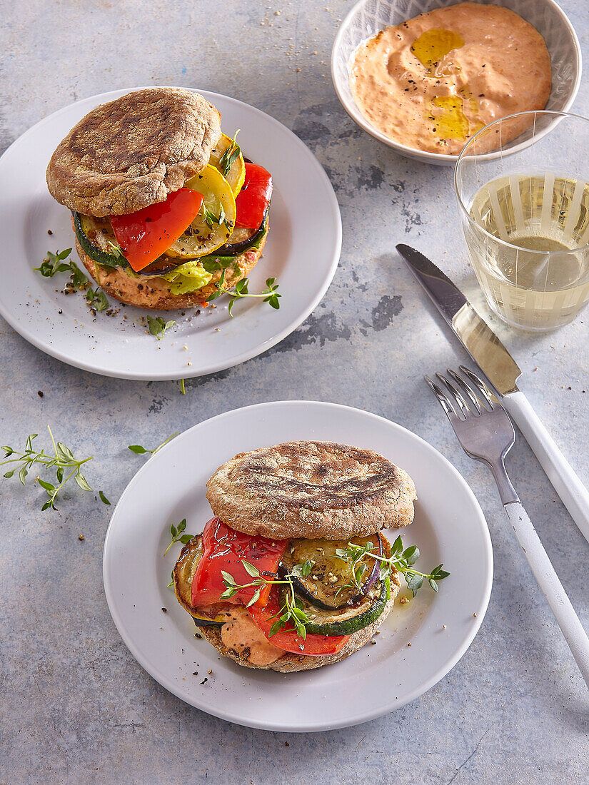 English muffin sandwich with grilled vegetable