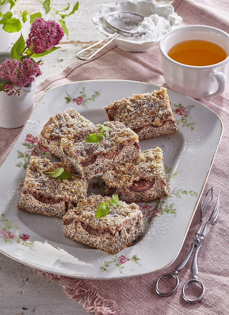 Poppy seed and plum crumb bars