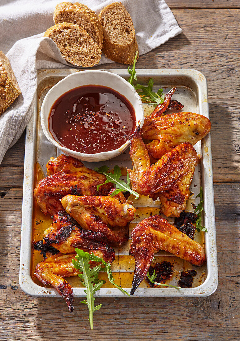 Roasted chicken wings with homemade BBQ sauce