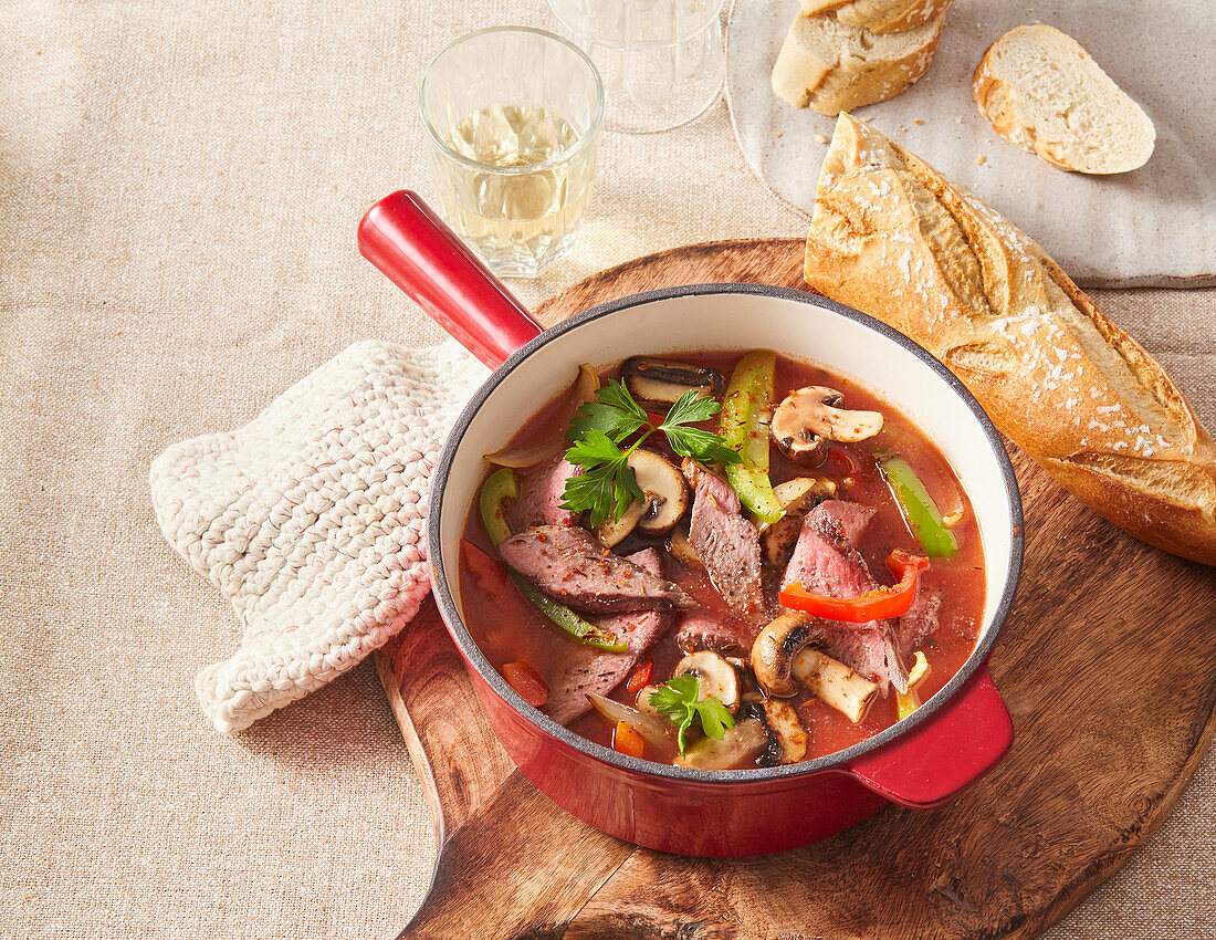 Beef pepper and mushroom stew